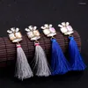 Dangle Earrings Kpop Gray & Blue Rope Tassel Long Ethnic Style Boho Dangling Ear Jewelry Women Bijoux