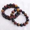 Strand Natural Tiger Eye Stone Buddhas Armband Trendy Bangle For Women Men Red Yellow Blue Colors blandade pärlor Handrad 8 10 12 14 16mm