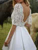 Vestido de novia sexy 2023 Corte en A corto Media manga Cuello en V Sin espalda Satén Encaje Novia Vestidos de fiesta Robe De Mariage Boho