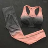 Ensembles actifs LANTECH femmes costumes de sport ensemble Yoga Gym Fitness Ombre pantalons athlétiques soutien-gorge vêtements de sport Leggings sans couture