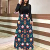 Casual Dresses Women Christmas Snowman Printed Long Dress Winter Sleeve O Neck Ladies Year Party Xmas Robe Femme