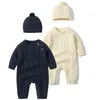 Rompers Baby Rompers Caps Sets Ubrania Urodzona dziewczyna chłopiec dzianiny Jumpsuits Stroje jesienne zima długie rękaw niemowlę niemowlęce 230311 230311