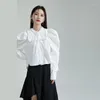 Women's Blouses Leoralx 2023 Original Design Spring Niche Bubble Sleeve Wood Ear Edge Shirt Female Short Paragraph Long-sleeved