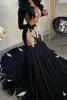 Schwarz Samt Prom Kleider Für Afrikanische Frauen 2023 Kristall Perlen Meerjungfrau Party Kleider Langarm Vestidos De Graduacion