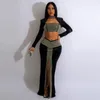 Casual Dresses Club Diamond Mesh Sequined Party Dress Two Piece Set Sexy Backless Rhinestone Split Dinner Gown Evening Night