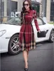 Women Casual Dresses New A- line Large Hem Plaid Printed Long-Sleeved Dress Designer Slim T-Shirt Tops