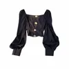 Blouses femininas French mulheres sexy sexy cortadas top top chiffon slash pescofff bufk mangas colheita tops buttons chiques que branqueiam femme blusa femme