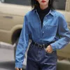 Blouses Femmes Denim Chemise Femmes Printemps Mode Chic Tops Coréen Lâche À Manches Longues Col Rabattu Bureau Dame Vintage Bleu Jeans Blouse