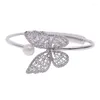 Bangle Fashion Bracelet With Adjustable Opening For Female Pink Zircon Hollow Pearl Butterfly Bracelets