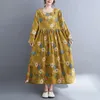 Casual Dresses Spring Dress Loose Women kläder 2023 Ankomst Bomull Linne Print Floral Autumn Holiday Travel Long