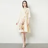 Casual Dresses French Elegant Long Sleeve Champagne Color Formal Spring Summer V-Neck Flower Embrioder Feminino Party Vestidoscasual