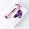 Other Massage Items Rose Gold Face Roller Amethyst Gua Sha Tool Massage Set Natural Stone Acupuncture Scraping Body Healing Massager Health Care 230311