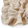 Blankets Swaddling 100*120cm Baby Solid Cotton Gauze Blanket Baby Bath Towel Muslin Swaddle Crinkle Cotton Gauze Ruffle 230311