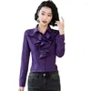 Blouses pour femmes Automne Femmes Chemise Boutonnée En Mousseline De Soie Haut Pour Femme Et Casual Manches Longues Dames Chemises Violet Blusas Blusa Feminina