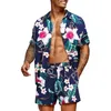 Tracksuits Men Hawaiian Set Summer Stripe Printing Short Sleeve Button Shirt Beach Shorts Två Set Casual Holiday Trip Men's 2 Piece Suit 230311