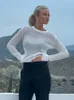 T-Shirt Femme Mode Blanc Élégant Rayé Voir À Travers Femmes Tops Tenues T-shirts À Manches Longues T-shirts Maigre Club Vêtements De Fête 230311