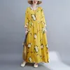 Abiti casual 2023 manica lunga in cotone e lino stampa floreale ampio abito vintage autunnale vacanza viaggi all'aria aperta donna primavera Midi