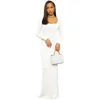Kadınlar İçin Sıradan Elbiseler 2023 Katı U-Beed Yüzyüzü Uzun Kollu Maxi Elbise Vestidos Elegantes Para Mujer