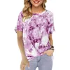 Kvinnors T -skjortor Twist Knie Tie Dye Shirt Women Gradient Round Neck Hem Topps Casual Short Sleeve Tee