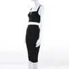 Abiti casual Set fasciatura all'ingrosso Nero Bianco Cinturino per spaghetti Scollo a V Topdress Moda Sexy Abito a due pezzi Cocktail Party 2 pezzi