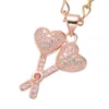Anhänger Halsketten Rose Gold Farbe Doppel Herz Schlüssel mit Zirkon Für Halskette Armband Herstellung Zubehör