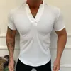 T-shirts pour hommes mode décontractée hommes coupe ajustée à manches courtes T-Shirts hommes boutons élégants chemise hauts col en v Fitness musculation
