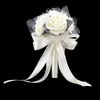 Decorative Flowers & Wreaths Six Heads Foam Roses Silk Ribbon Bouquet Handmade Rhinestone Diamante Bridal Bridesmaid Brooch Wedding Decor 7