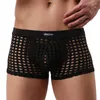 Mutande Boxer da uomo Pantaloncini Mutandine Sissy Sexy See Through Lingerie Fishnet Hollow Out Mesh Maschile Pouch Boxer Intimo Gay