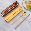 Dinnerware Sets Portable Stainless Steel Spoon Fork Chopsticks Set With Cutlery Box Flatware Korean Creative Travel Tableware