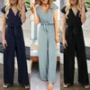 Women's Jumpsuits Rompers Women V Neck Simple Chic Jumpsuit Fashion Short Sleeve Solid Straight Jumpsuits Playsuits Lady High Street Overall Trouser 230311