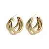 Hoop Earrings Dvacaman Minimalist Gold Color Plated With Genuine For Women Three-layer Thick Round C-Shaped Bijoux