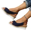 Klänningskor Kvinnor Sandaler Summer 2023 Fashion Buckle Peep Toe kil