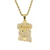 Chains Men Hip Hop Gold Color Jesus Piece Christ Pendant Necklace Miami Cuban Chain Iced Out Bling Zircon Jewelry