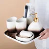 Bath Accessory Set Gradient Gray Ceramic Sanitary Ware Settoothbrush Cup Lotion Dispenser Soap Dish Toothbrush Holder Wash Bathroom Suit A