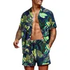Tracksuits Men Hawaiian Set Summer Stripe Printing Short Sleeve Button Shirt Beach Shorts Två Set Casual Holiday Trip Men's 2 Piece Suit 230311