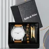 Wristwatches Simple Casual Watch Men's Brown Quartz Minimalist Watches Leather Strap Elastic Bracelets Exquisite Gift Kit Box For