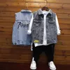 Weste Kinder Jungen Denim Weste Frühling Herbst Kinder Casual Button Down Ärmellose Jean Jacken Große Jungen Dünne Brief Mantel Oberbekleidung 230311