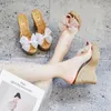 Slippers Summer Women Heels Slipper Fashion High Platform Shoes Transparent Female Sandals Bow-knot Shoe Mule Designed
