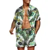 Tracksuits Men Hawaiian Set Summer Stripe Printing Short Sleeve Button Shirt Beach Shorts Två Set Casual Holiday Trip Men's 2 Piece Suit 230311