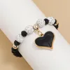 Strand Fashion Women Heart Charm Black Beads Armband Rhinestone Pärled Justerbar wrap Elastic Bangle Vintage Armbands smycken gåva