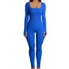 Damen-Yoga-Jumpsuits, Workout-Outfit, quadratischer Ausschnitt, gerippt, langärmelig, Sport-Jumpsuits, Tanzkleidung