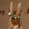 Decorative Objects Figurines Easter Creative Mother and Child Rabbit Decoration with Flower Cute Straw Bunny Home Decorative Ornaments 230311