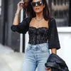 Women's T Shirts S-XL Women's Off Shoulder Lace Tops Elegant Floral Slim T-Shirts Casual Long Sleeve Hollow Out Tee