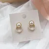 Studörhängen Vintage Geometric Round Pearl Circle Ear för kvinnor Enkel små söta örhängen Koreanska smycken 2023 Fashion