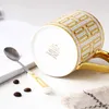 Porcelain Coffee Mugs With Spoon Mozaic Pattern Golden Handle Bone China Coffeeware Water Bottles Teaware Ceramic Drinkware