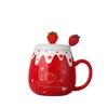 Muggar Strawberry Coffee Mug Cup Lovely Ceramic With Lid Spoon Creative Milk Kitchen Drinkware Girls Water Cups