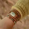 Bedelarmbanden aankomst 4Unik boho handgemaakte armband natuursteen vintage leer 5 wrap voor vrouwen en geschenken