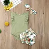 Kledingsets Citgeett Summer Born baby meisjes kleren ruches mouw romper bloemen shorts outfit casual set 230311