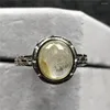 Anillos de racimo 11x9 mm genuino oro natural anillo de cuarzo rutilado joyería para mujer dama hombre cuentas de cristal piedra de plata ajustable