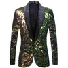 Costumes pour hommes Élégant Vert Paillettes Costume Veste Hommes Un Bouton Col Châle Tuxedo Blazers Hommes De Mariage Vêtements De Scène Pour Les Chanteurs